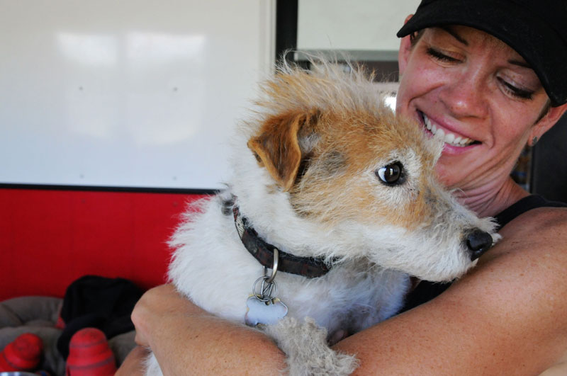 Jack Russell with caregiver. Jack Russell with caregiver.