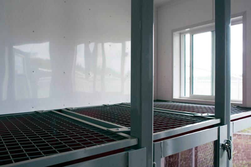 Custom crates with sliding windows for natural sunlight & airflow.